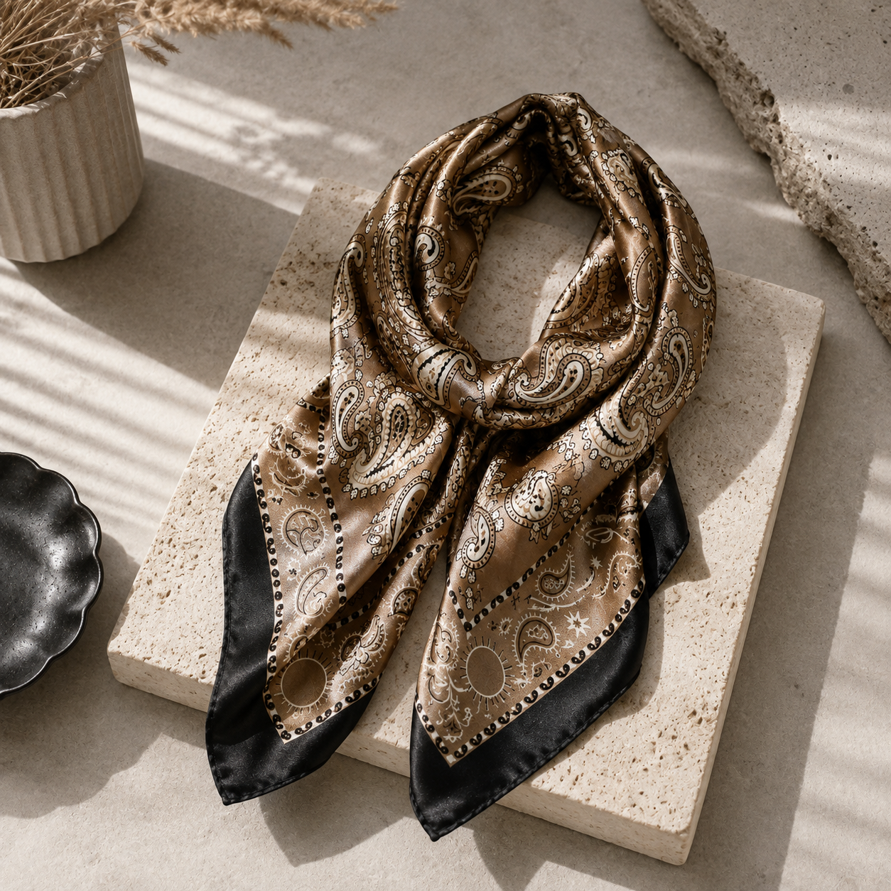 Khaki Paisley Square Scarf