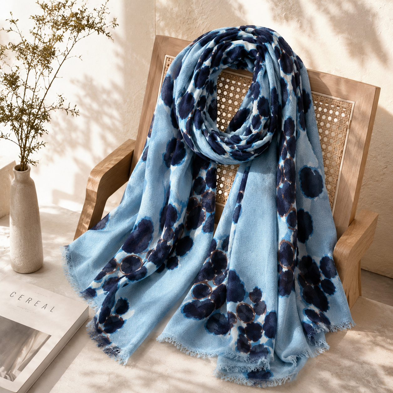 Blue Leopard Print Long Scarf