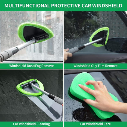 🔥 Car Windshield Cleaning Tool with Microfiber Pad & Extendable Handle