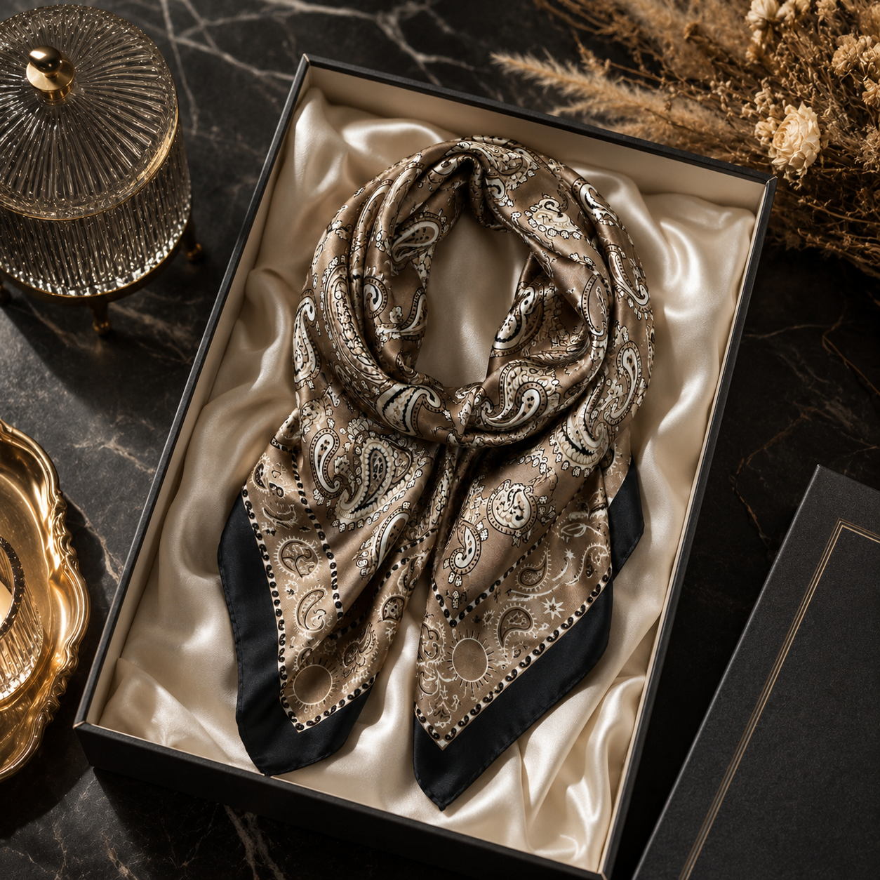 Khaki Paisley Square Scarf