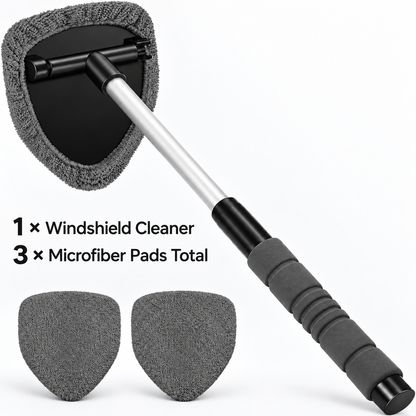 🔥 Car Windshield Cleaning Tool with Microfiber Pad & Extendable Handle