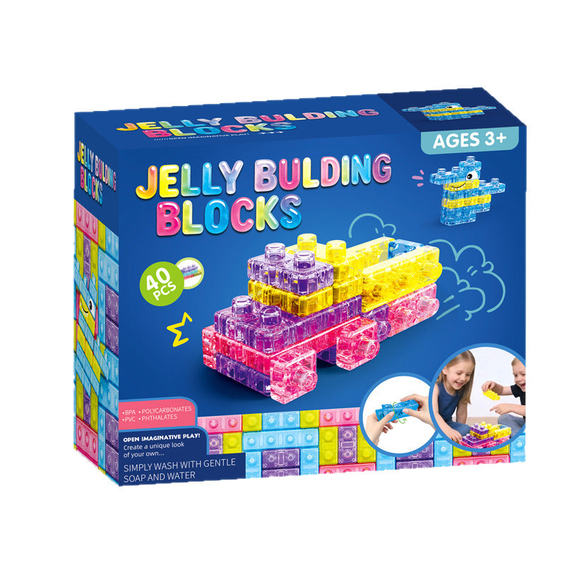 🧩 Soft Jelly Building Blocks –  Squishy Stretchable Bath Blocks (40PCS)