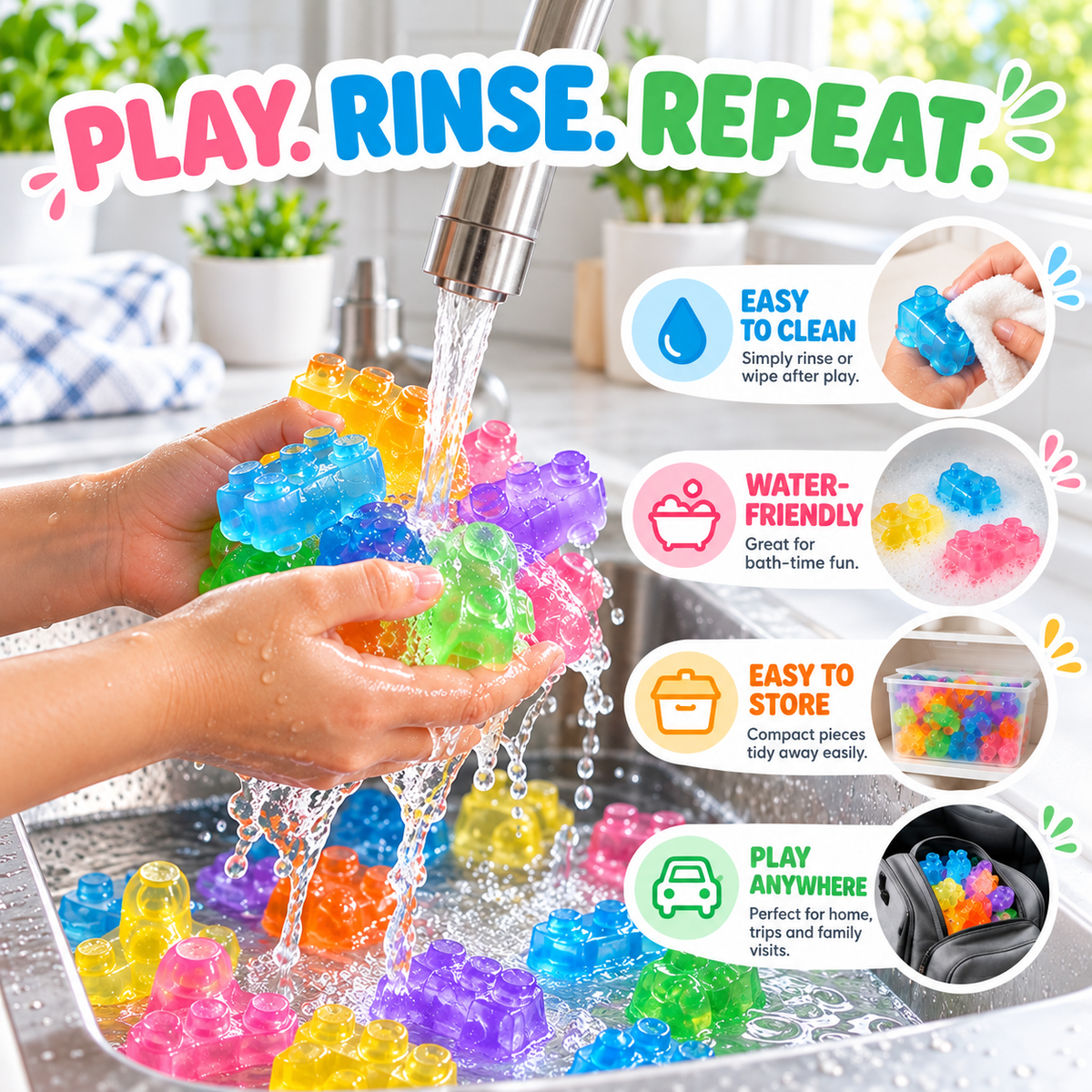 🧩 Soft Jelly Building Blocks –  Squishy Stretchable Bath Blocks (40PCS)