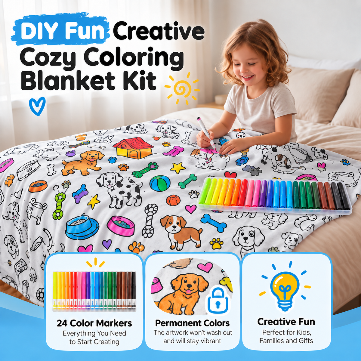 🎨✨Creative Cozy Coloring Blanket Kit – DIY Art & Relaxation Activity