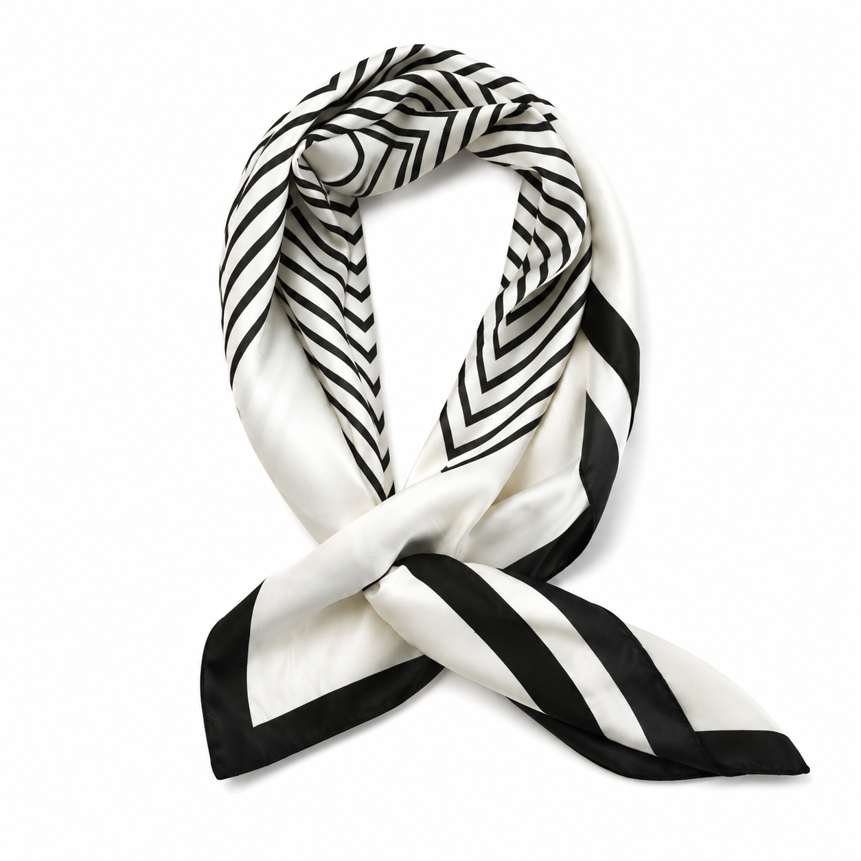 Pearl White Striped Silk Square Scarf