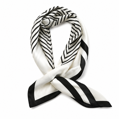 Pearl White Striped Silk Square Scarf