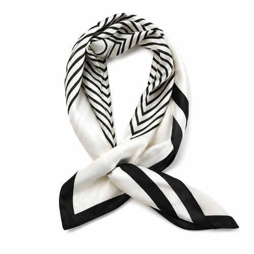 Pearl White Striped Silk Square Scarf
