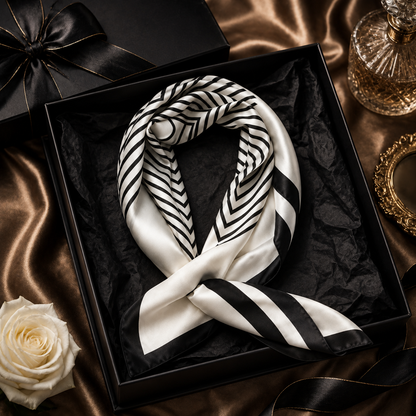 Pearl White Striped Silk Square Scarf