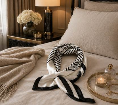 Pearl White Striped Silk Square Scarf