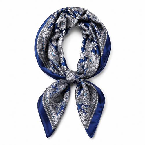 Navy Paisley Satin Square Scarf