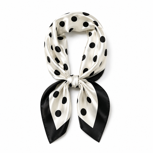 White Polka Dot Satin Square Scarf