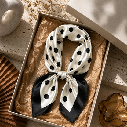 White Polka Dot Satin Square Scarf