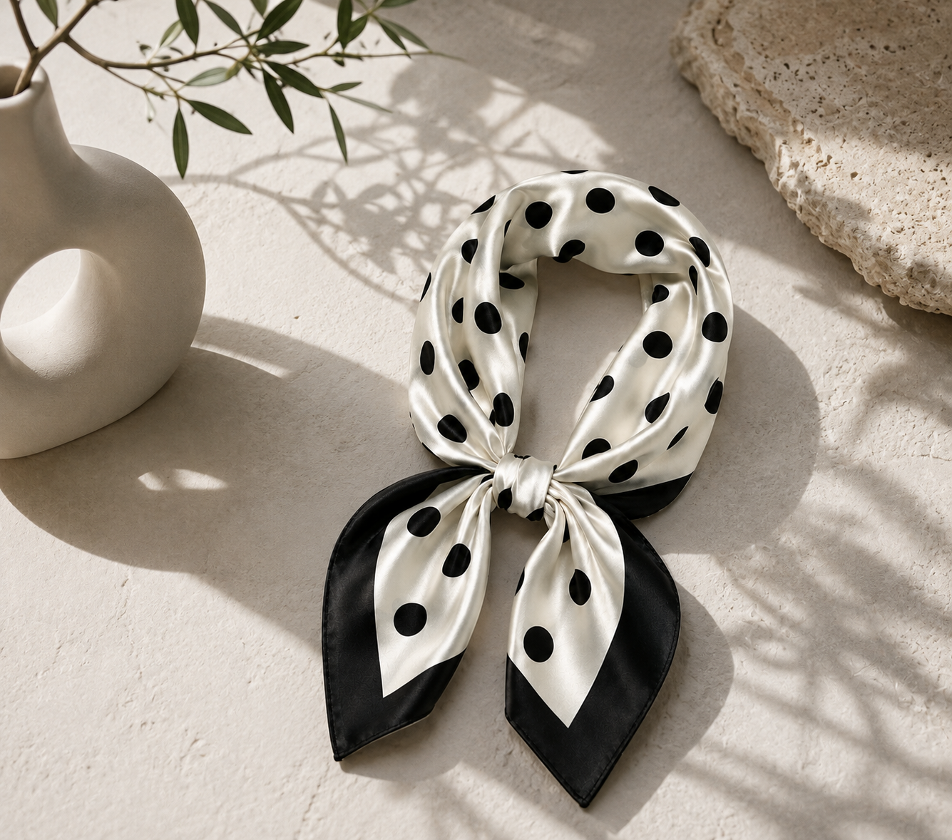 White Polka Dot Satin Square Scarf