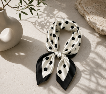 White Polka Dot Satin Square Scarf