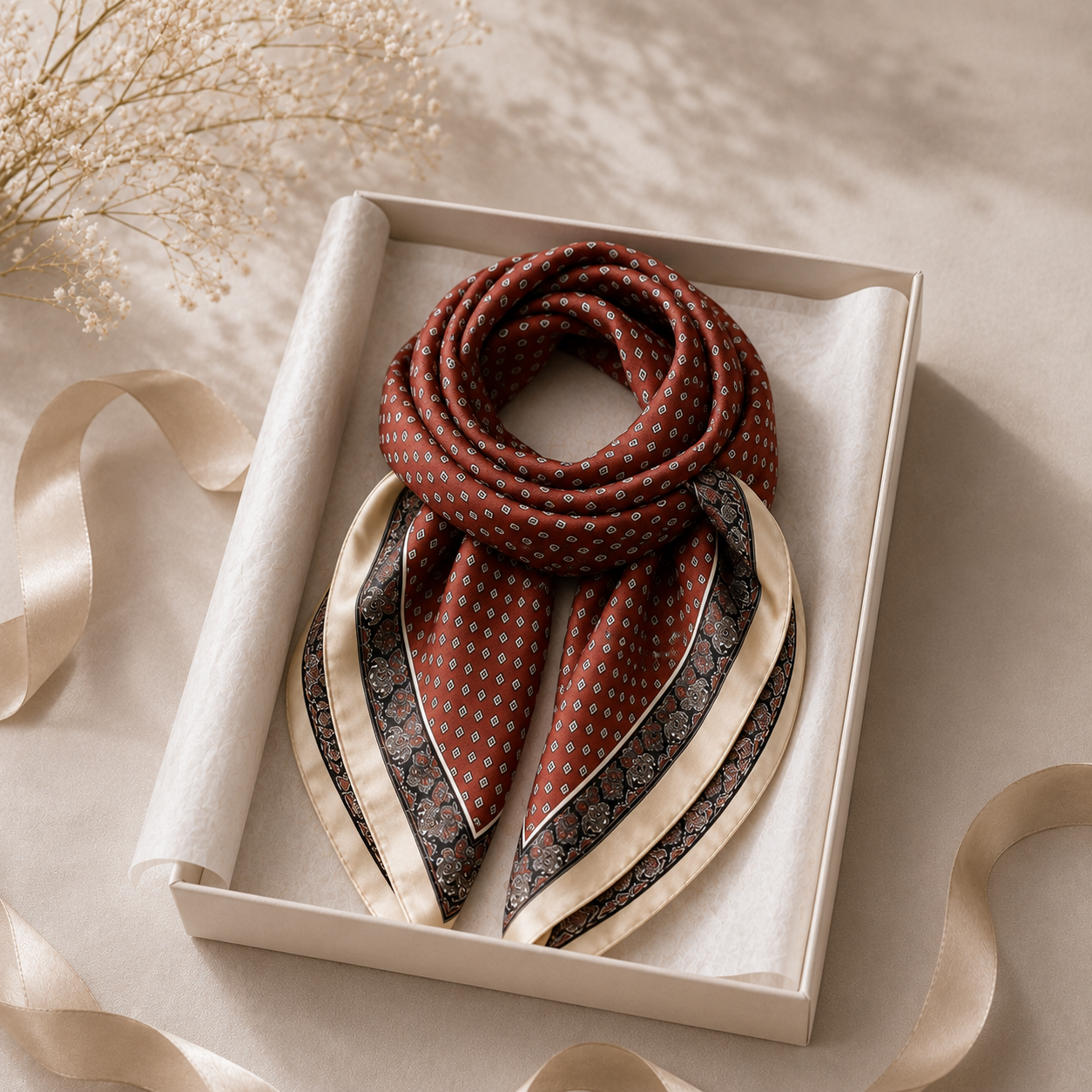 Vintage Square Satin Scarf