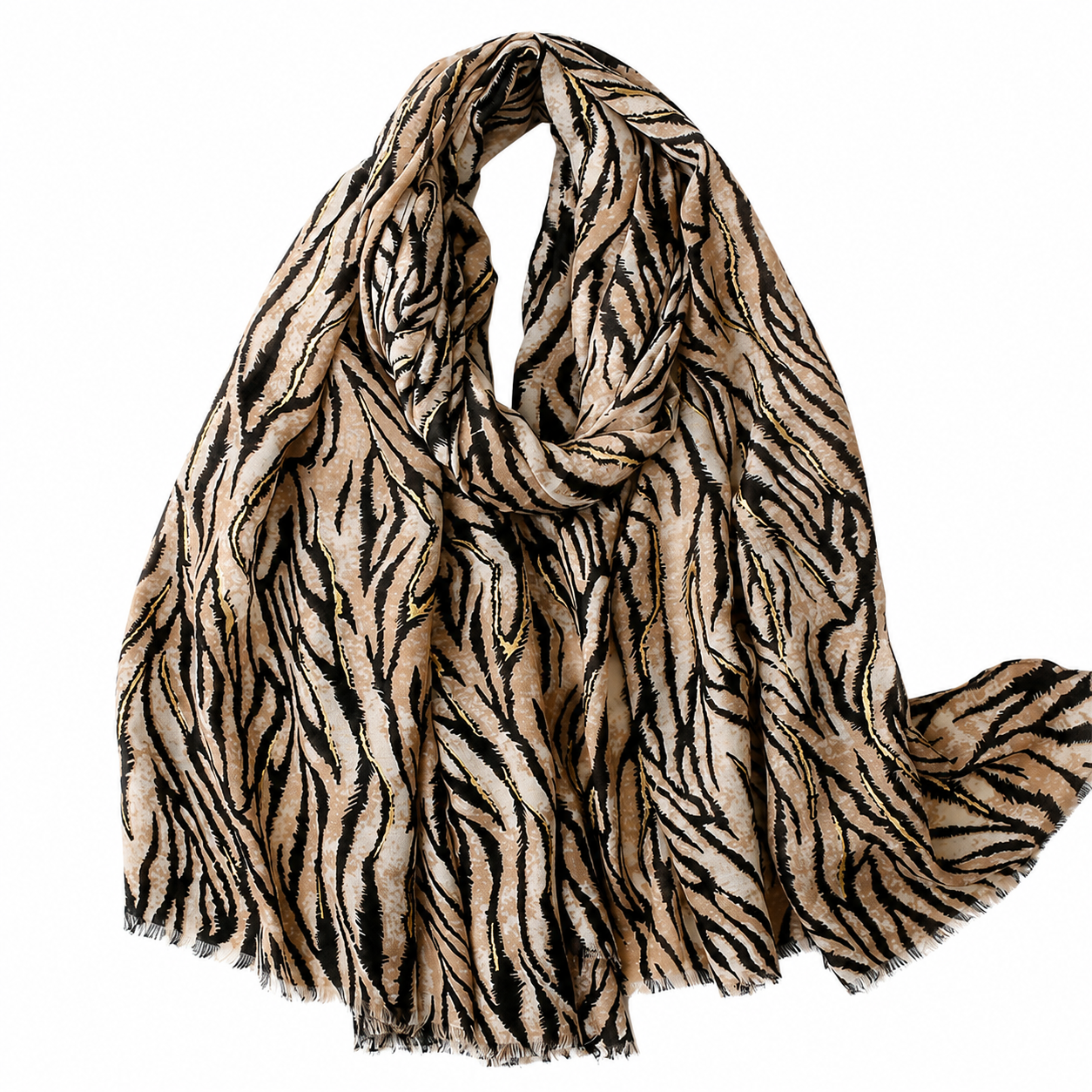 Beige Zebra Print Long Scarf