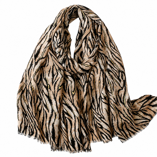 Beige Zebra Print Long Scarf