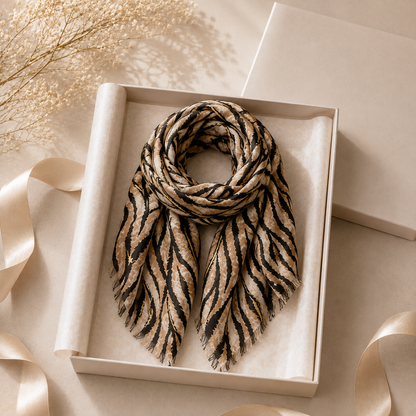 Beige Zebra Print Long Scarf