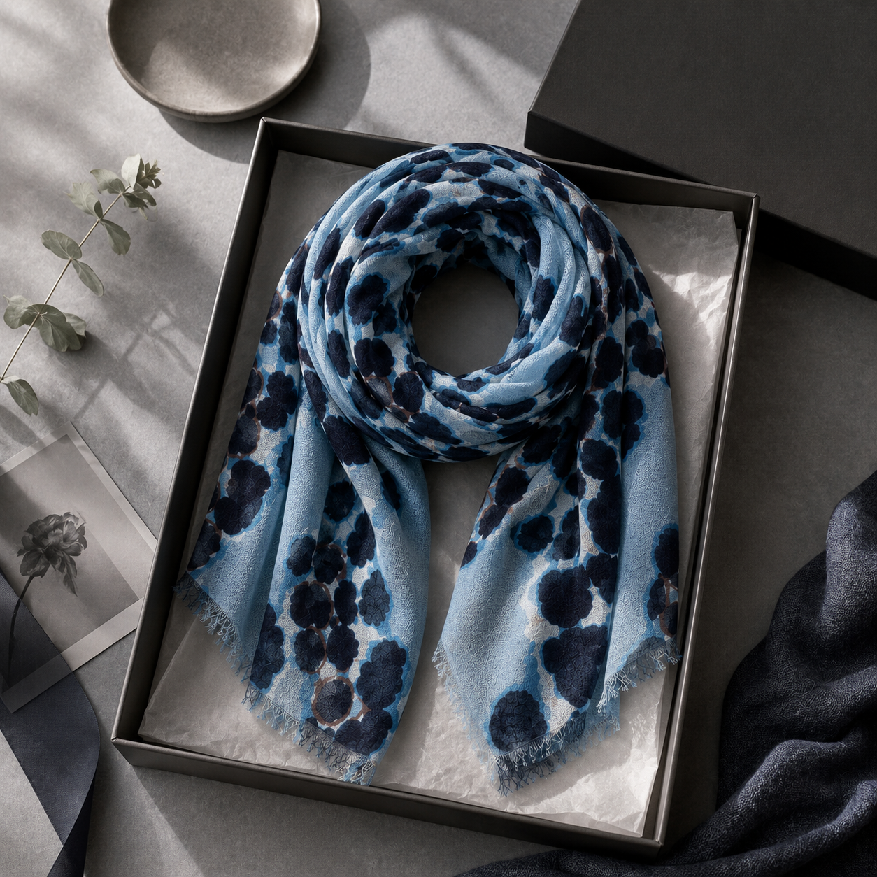 Blue Leopard Print Long Scarf