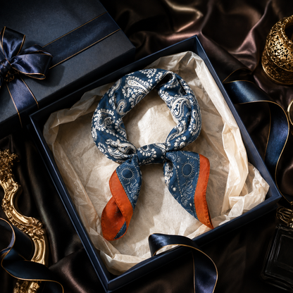 Navy Satin Square Scarf