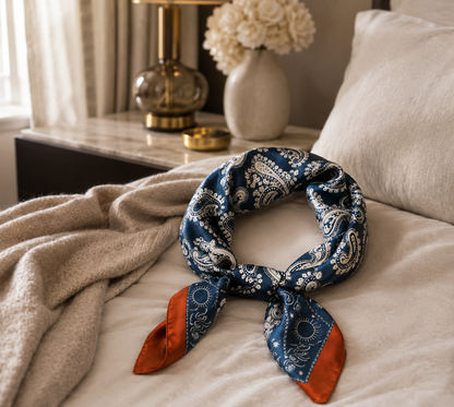 Navy Satin Square Scarf