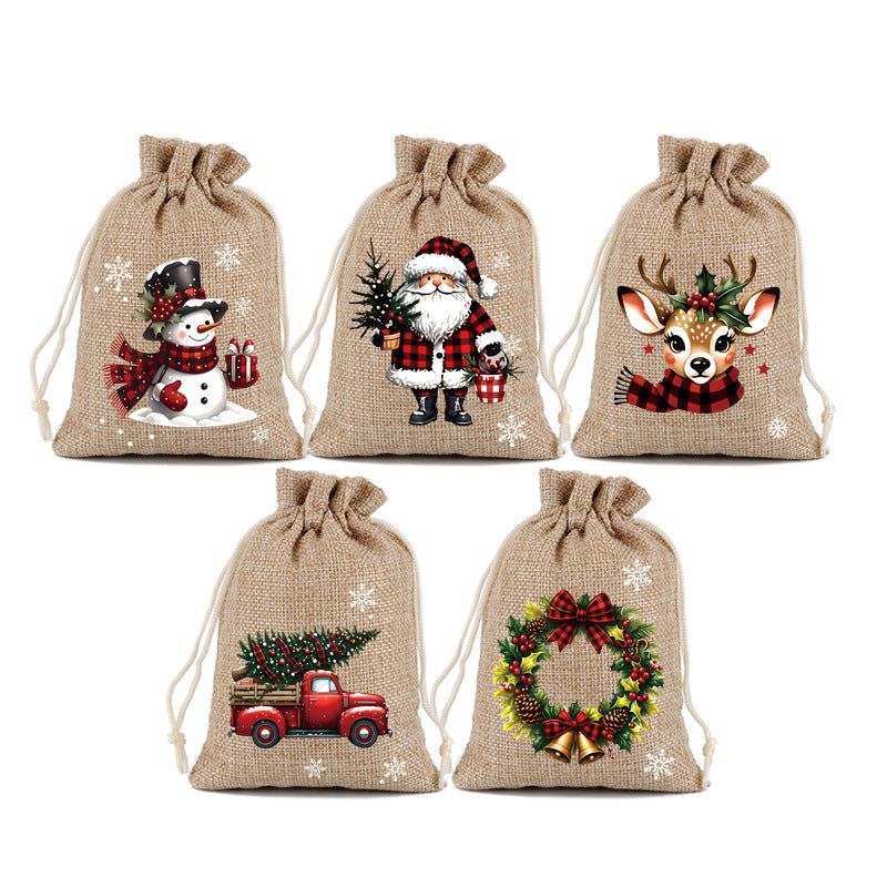 🎄Christmas Drawstring Gift Bags‑Santa & Reindeer Polyester Pouches 🎁