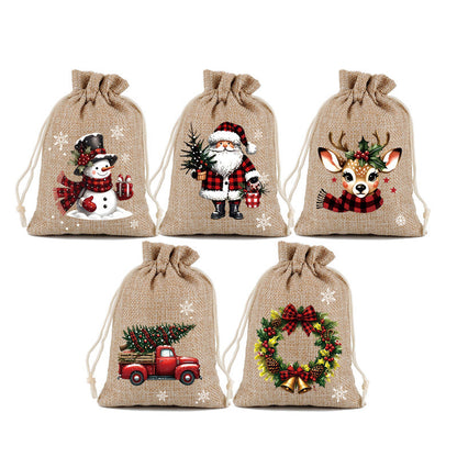 🎄Christmas Drawstring Gift Bags‑Santa & Reindeer Polyester Pouches 🎁